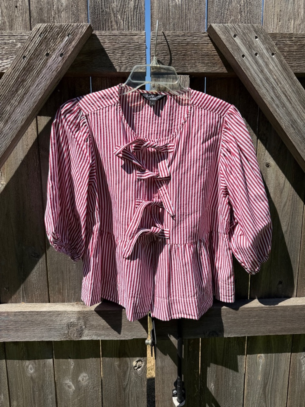 Velvet Heart Red & White Striped Bow-Front Peplum Blouse